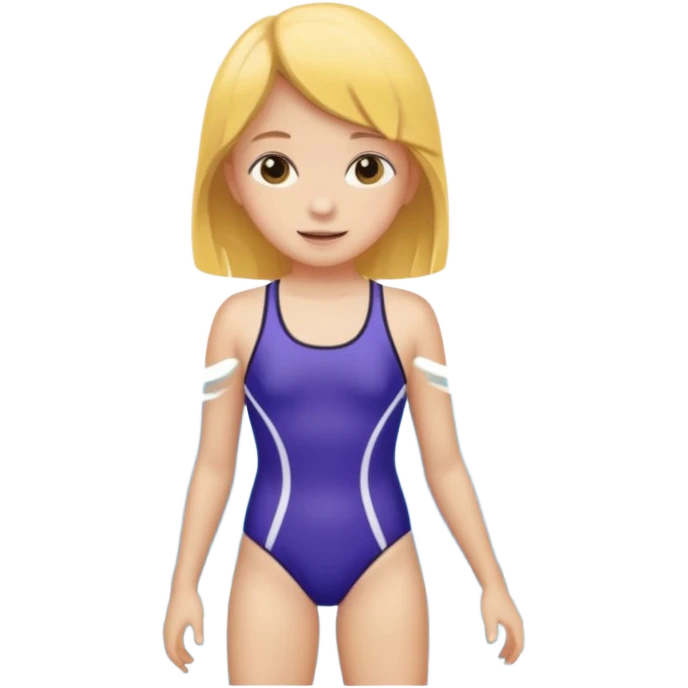 a 12 year old girl in a swim suit, with mountain background emoji