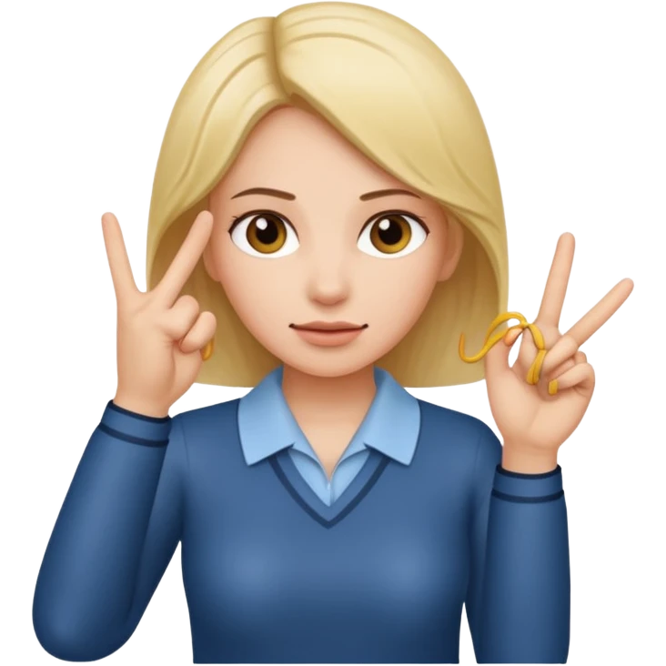 A woman holding a rubber band on 2 fingers  emoji