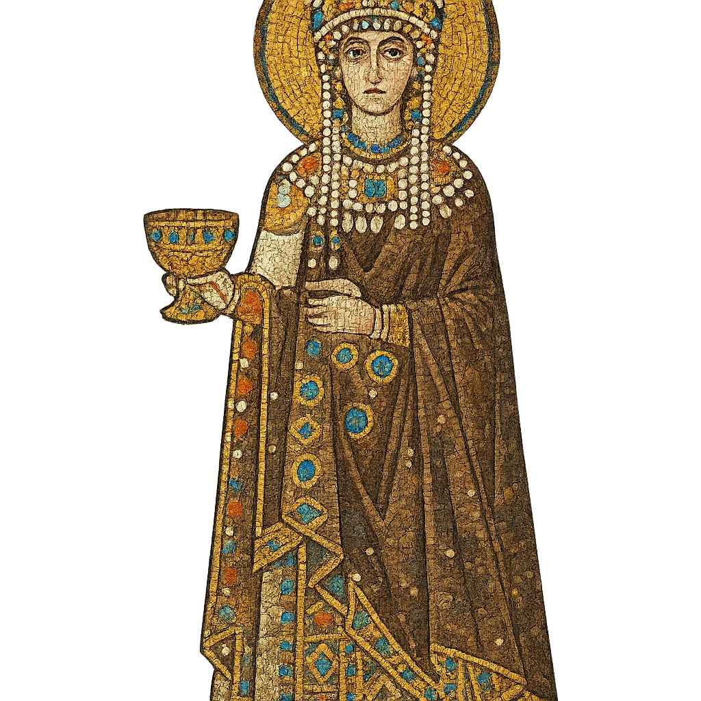 Empress Theodora in Byzantine regalia, mosaic art style, gold and jewel tones emoji
