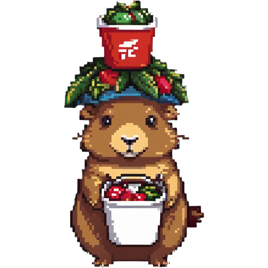 Capybara wearing a tiny KFC bucket as a hat on its head emoji