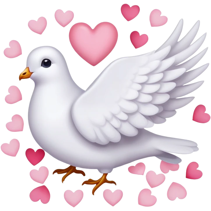 Pastel white-pinkish Romantic dove with hearts and rose-petals emoji