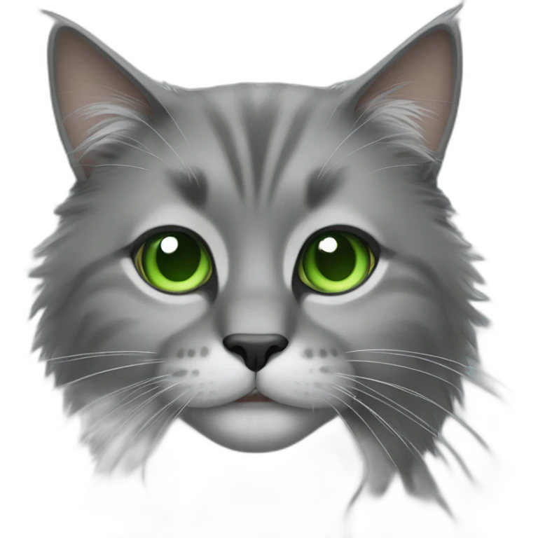 grey hairy cat with green eyes emoji