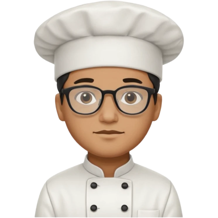 검은 안경을 쓰고 하얀 캡모자를 쓰고 흰 요리사복을 입은 남자 emoji