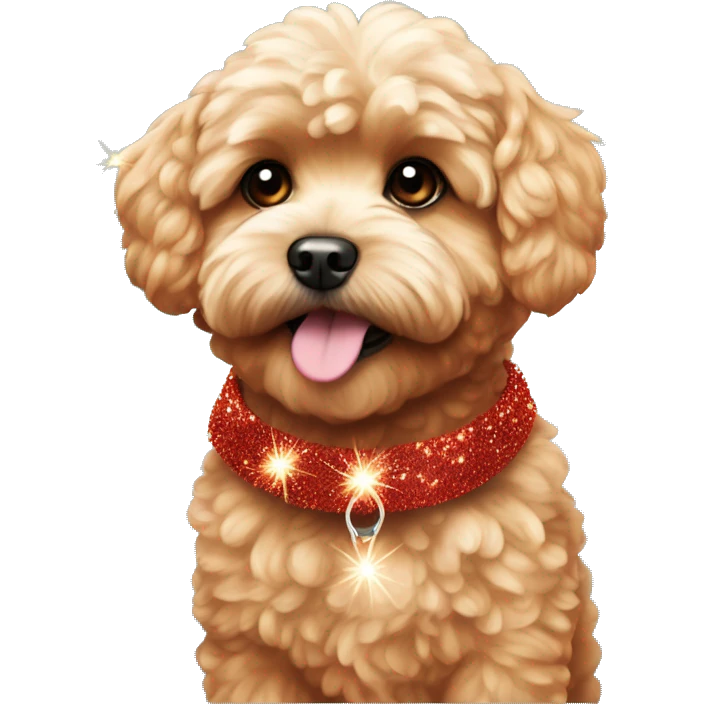 Red maltipoo with glitter garland around his neck emoji