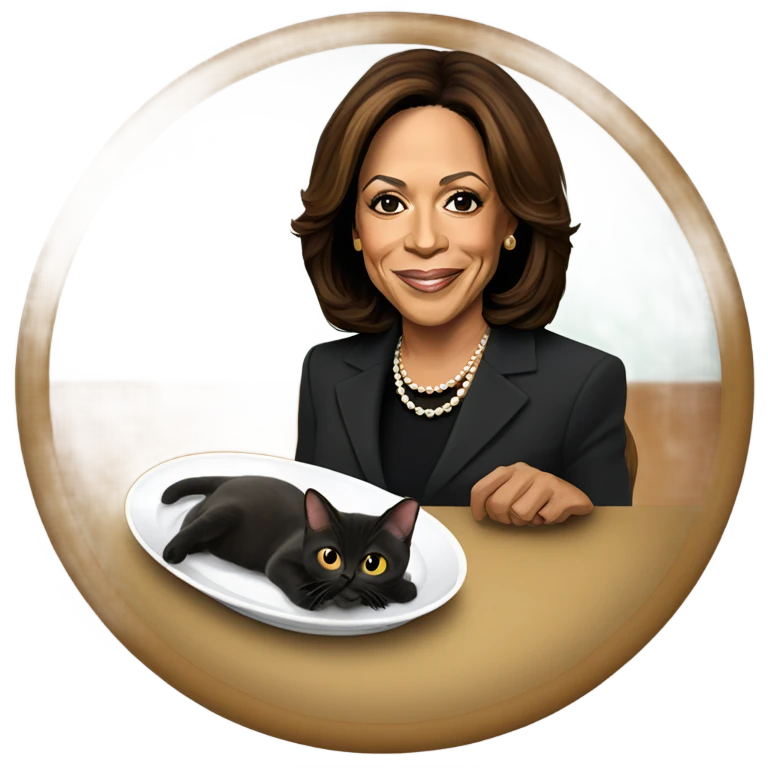 Kamala Harris with a cat on a plate  emoji