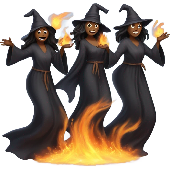 Three witches dance around fire  emoji