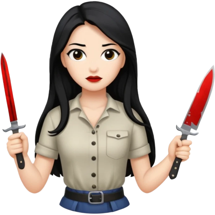 Women standing with a knife behind her back emoji
