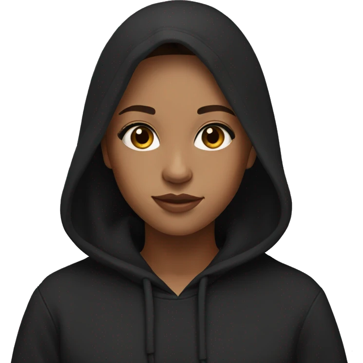 Girl with brown long straight hair and brown eyes with makeup in a black hoodie emoji