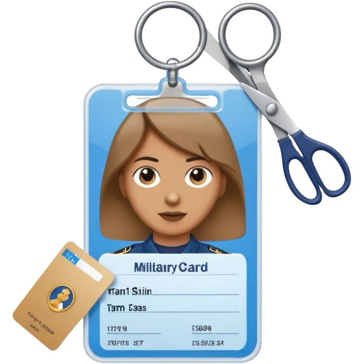 Scissors cutting military ID card in the middle front view emoji