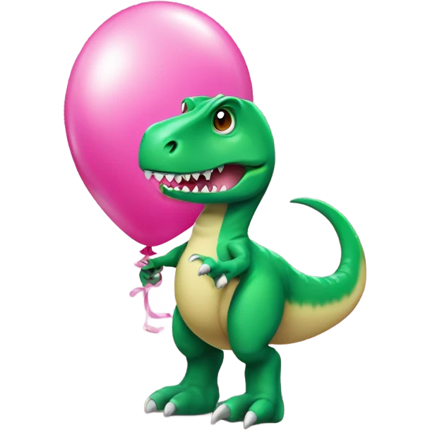 Green t-rex holding a pink balloon animal emoji