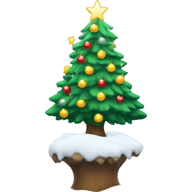 Christmas tree with snow and lightning and balls emoji