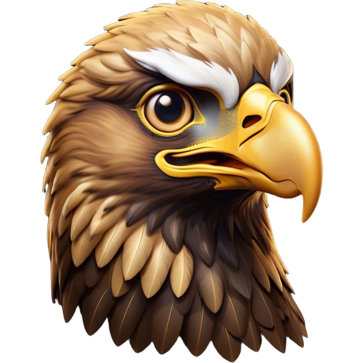 Cinematic Comical Golden Eagle Portrait Emoji, Head tilted dramatically with an exaggeratedly shocked expression, featuring a striking, broad-beaked form with wide, comically expressive eyes full of playful disbelief and richly textured golden feathers, Simplified yet hilariously expressive features, highly detailed, glowing with a slightly sassy amber glow, high shine, dramatic yet playful, stylized with an air of cheeky aerial mischief, soft glowing outline, capturing the essence of a meme-worthy golden eagle that looks ready to side-eye its way into viral fame! emoji