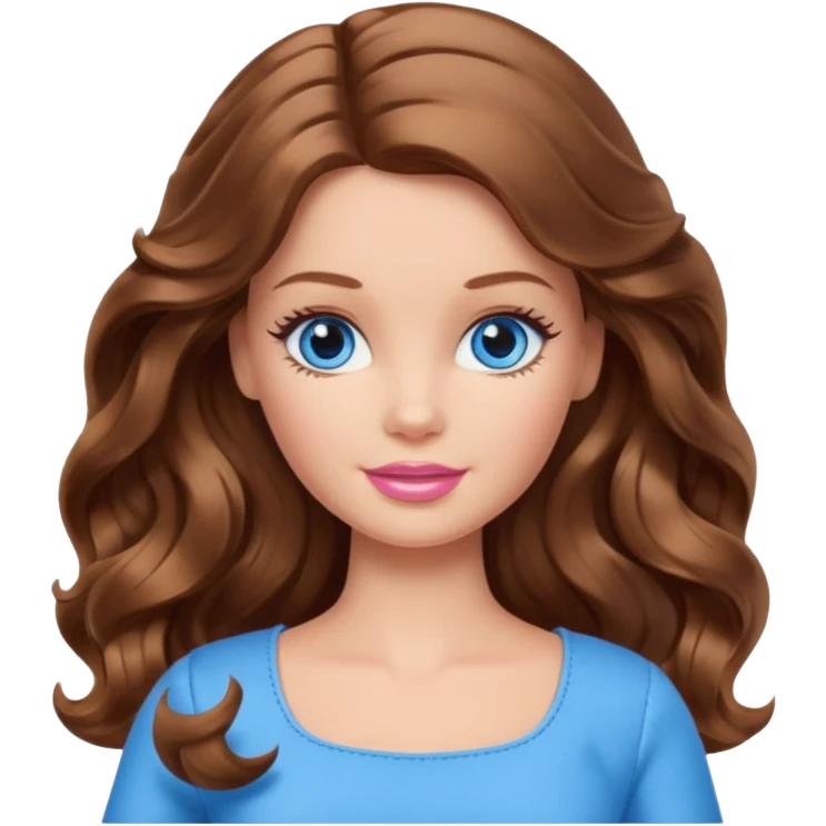 Barbie with brown wavy hair and blue eyes emoji