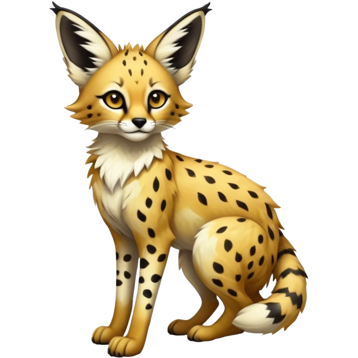 Epic Feral Rare Fantasy shiny cool fluffy Vernid-Trico-Fox-Serval-species-hybrid-animal by LiLaiRa, random markings, tufted ears, full body emoji