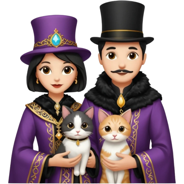 magician couple and their pet cat emoji