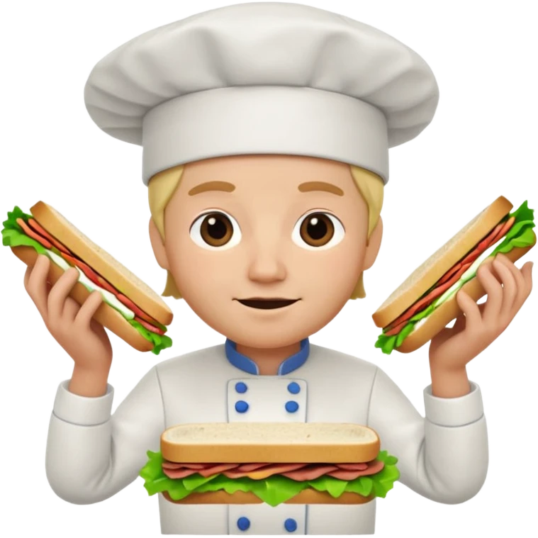 A 3D cartoon chef assembling a fresh sandwich with lettuce and meat, clean kitchen background, Memoji-style. emoji