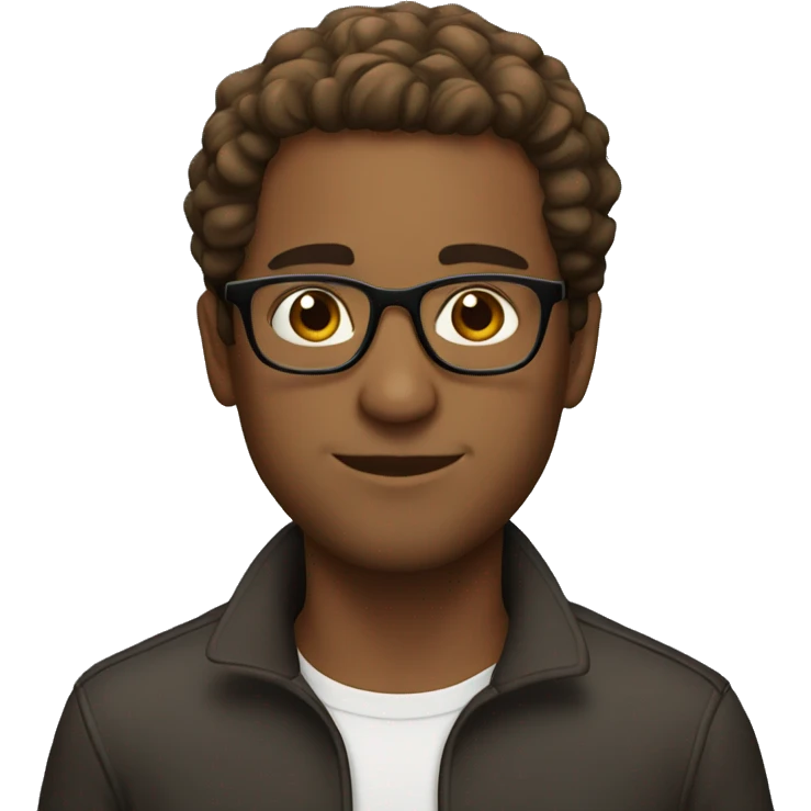 Brown man, normal hair, round glasses emoji