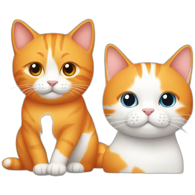 one orange cat and one white cat heads only emoji