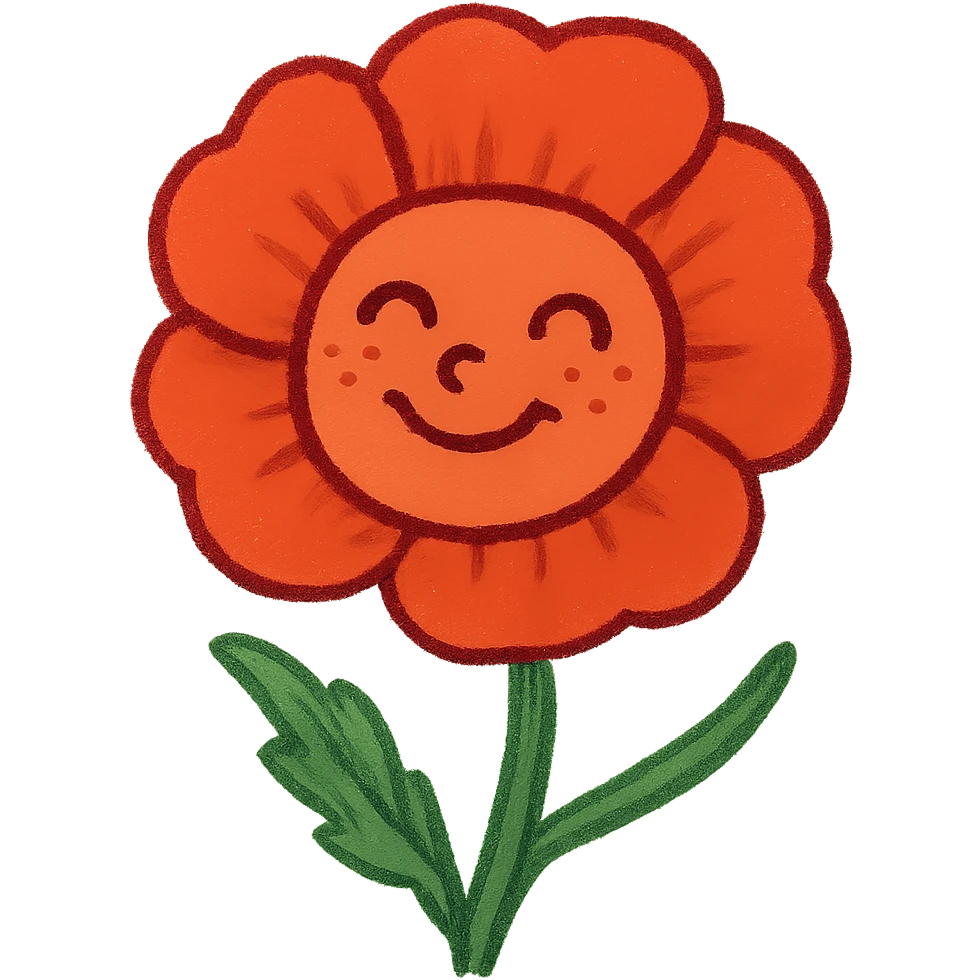 amapola con cara sonriente con un hoyuelo y pecas emoji