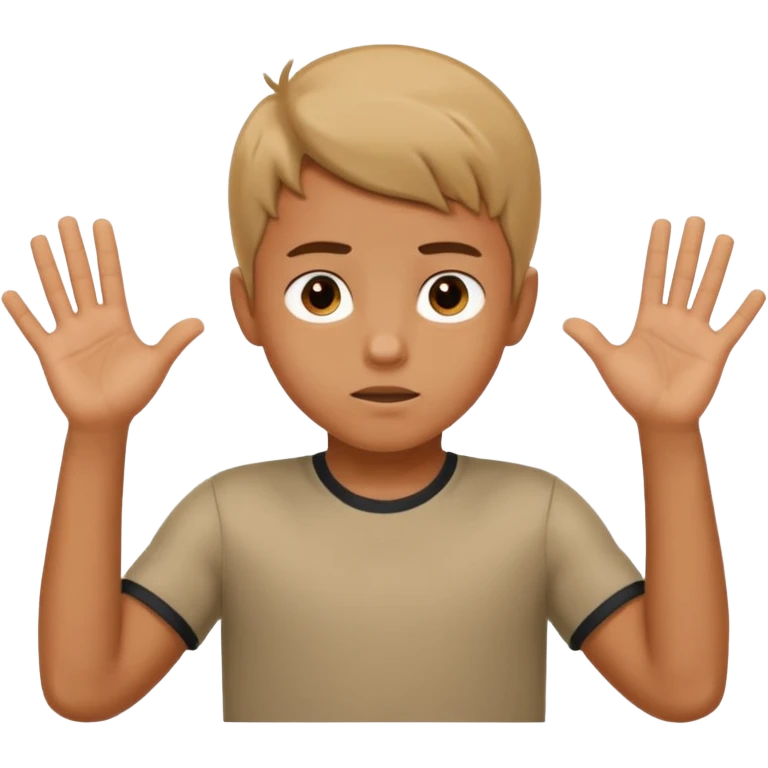 A boy shrugging his shoulder with his hands up with the numbers 6 and 7 on his shoulders emoji