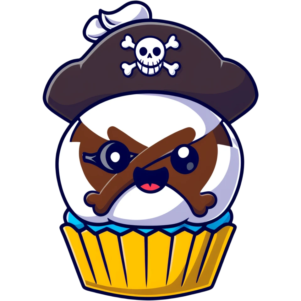 cupcake pirate with eye patch and pirate hat emoji