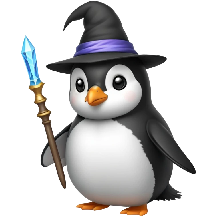 penguin wizard with wand and hat emoji