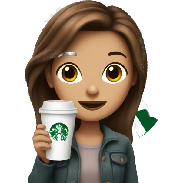 Girl with brown hair holding starbucks coffee emoji