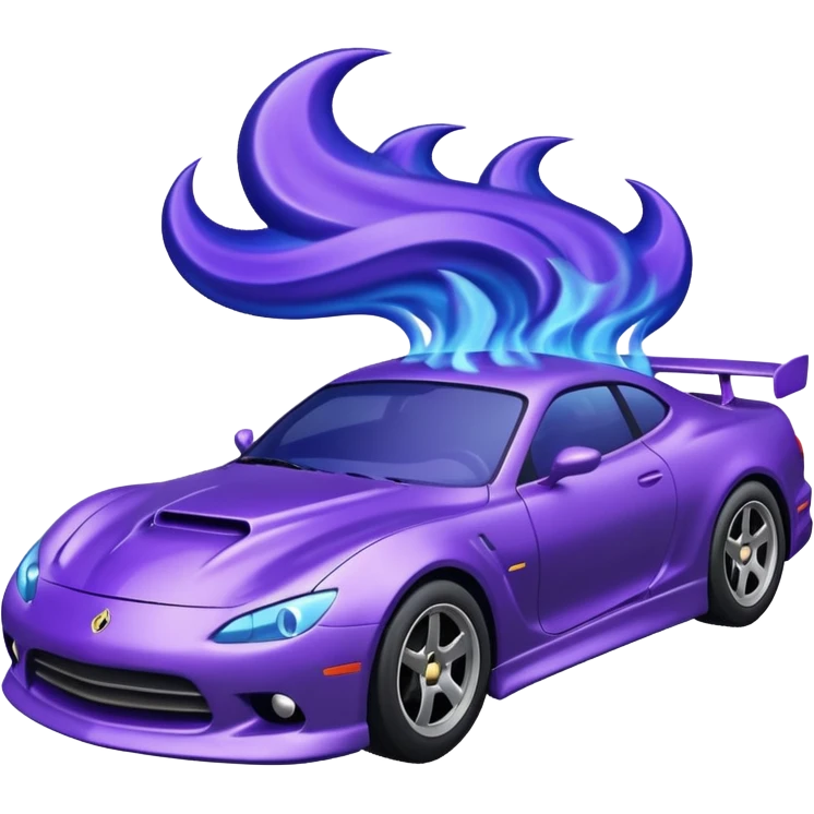 Purple car drifting with navy blue flames coming out of the rear tires. emoji