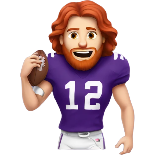 Redhead jesus playing American football wearing purple and silly face emoji