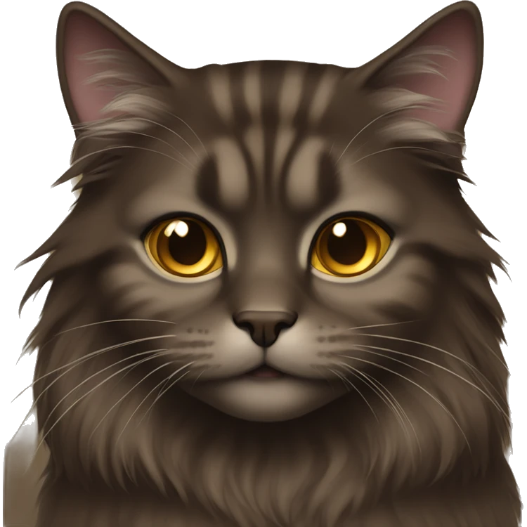Dark Brown Norvegian cat with long hair and gold brown eyes emoji