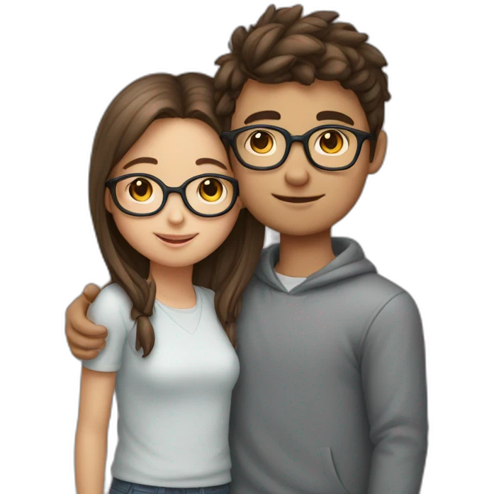 Boy girl hugging girl has specs emoji