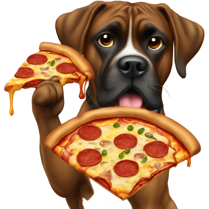 Brindle boxer eating pizza with a brown lab  emoji