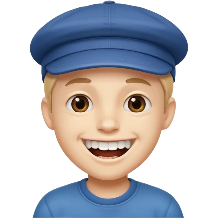 cheerful boy in a cap showing big front teeth emoji