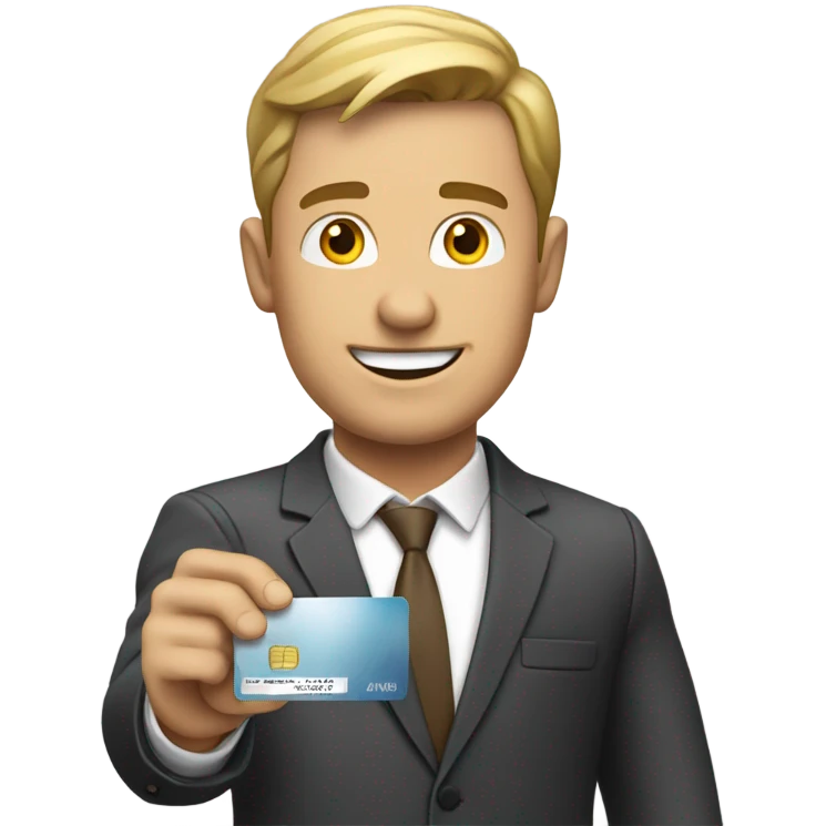 white guy in business casual look showing a credit card  emoji