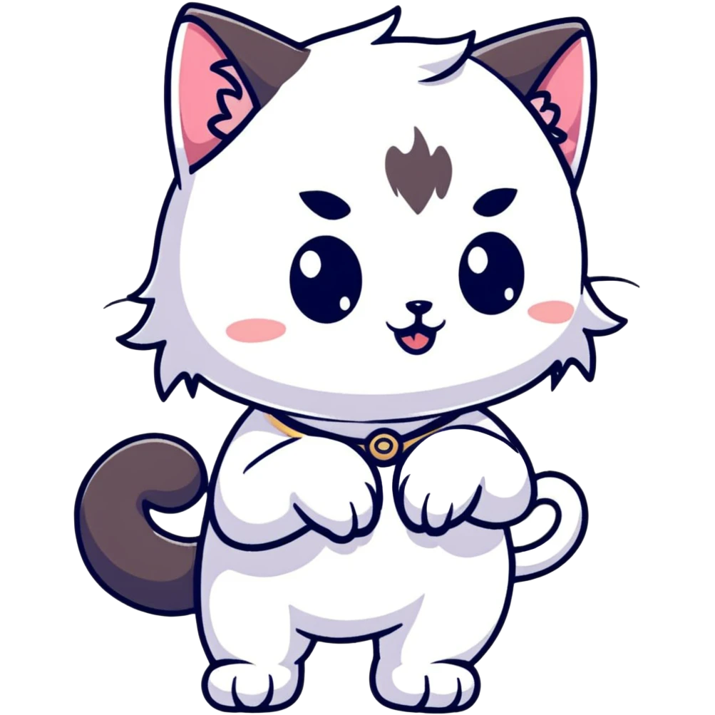 adorable chibi catgirl with cat paws, fluffy tail, oversized head and small body emoji