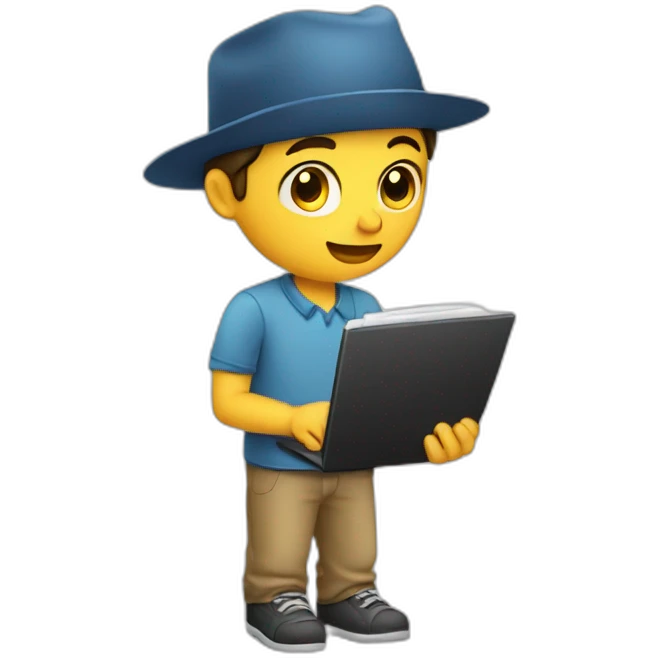 boy typing a notebook with hat emoji