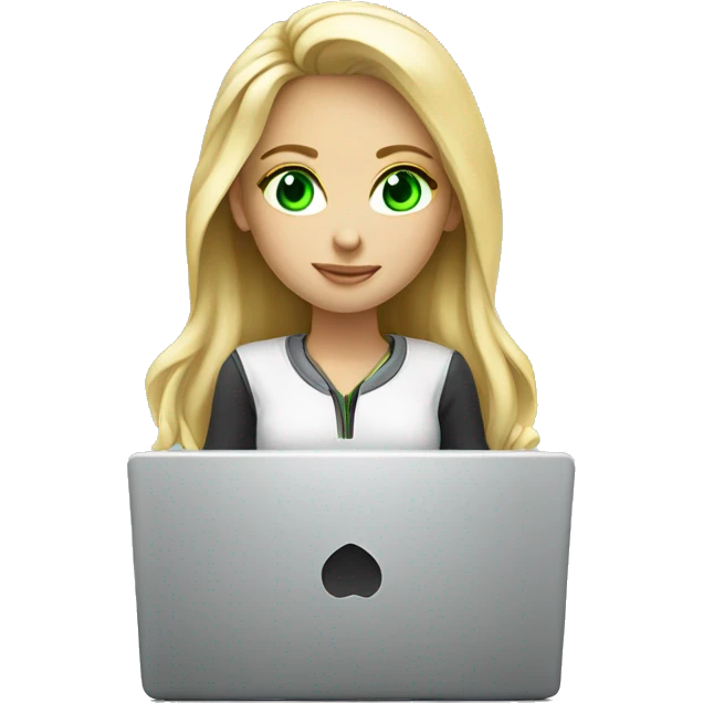 Blonde girl green eyes coding on laptop emoji