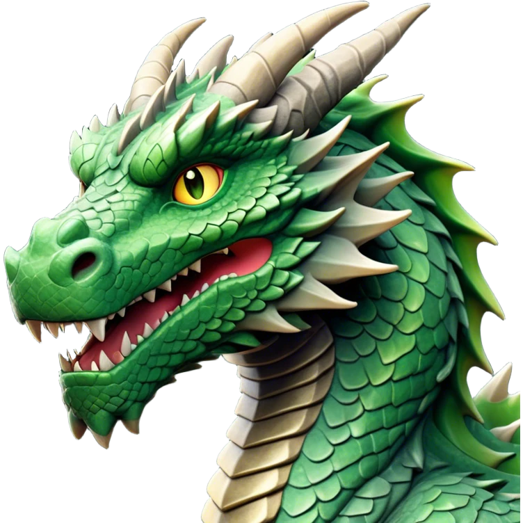 Cinematic Noble Giant Green scaled Dragon Portrait Emoji, Poised and awe-inspiring, with a massive, rugged form carved from ancient stone, featuring intricately textured scales that resemble weathered granite and basalt, and piercing, stony eyes echoing the strength of timeless mountains; rendered with lifelike detail and earthy natural highlights, high shine, formidable and grounded, styled with an aura of primordial majesty, focused and resolute, soft glowing outline, capturing the essence of an enduring rock titan ready to surge from the screen with ageless power! emoji