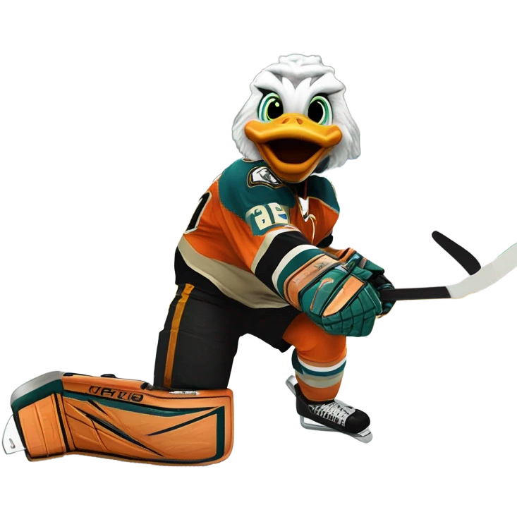 Anaheim Ducks mascot Wild Wing fighting the Florida Panthers mascot on a ice hockey rink emoji