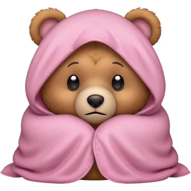 Scared teddy bear hiding under light pink covers emoji