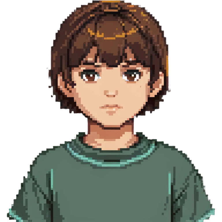 kid with a long head, stubby nose, Mexican features, bowl cut brown hair, brown eyes emoji