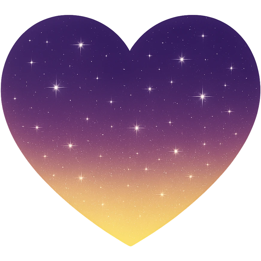 Modify the heart with a night sky gradient to a yellow night theme with a purple gradient, more stars, and a soft glow. Remove the background entirely  emoji