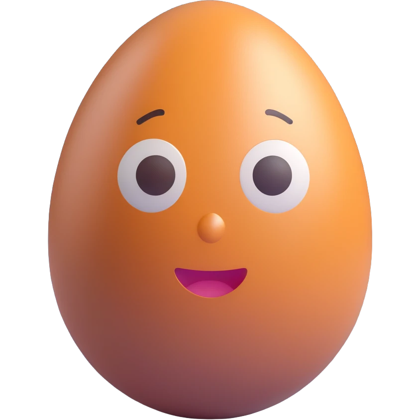 a whole egg, smooth and shiny, simple expressionless face emoji