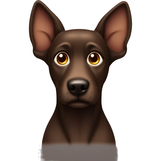 Dark brown dog with one ear half up and one ear down with a long snout darker brown only emoji