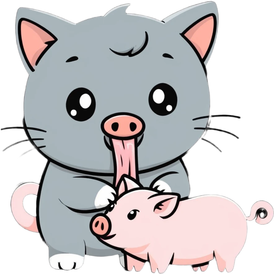 A cat eats a pig emoji