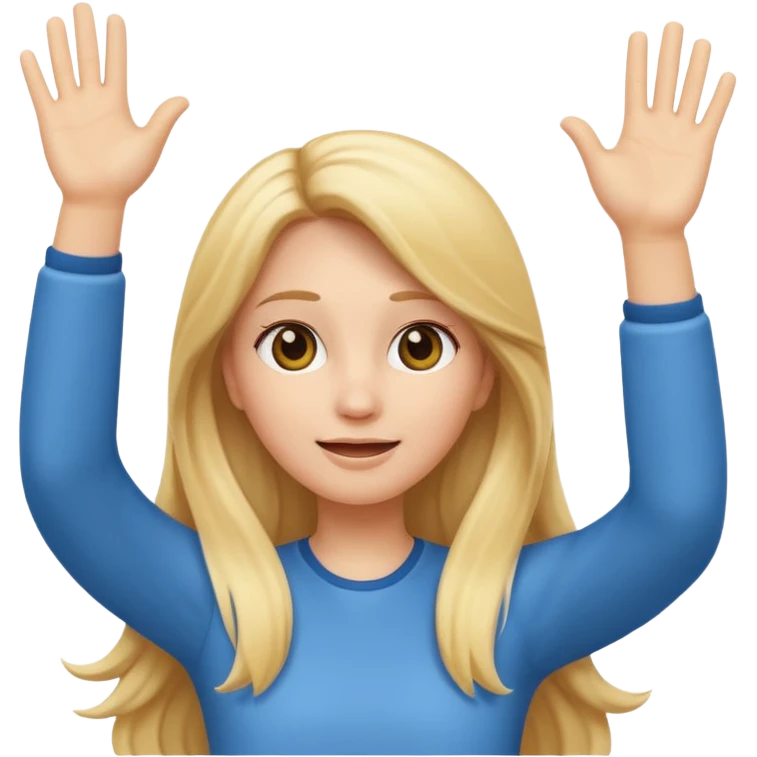 I want a white female animated gif emoji with long blonde hair putting hands up in the air emoji