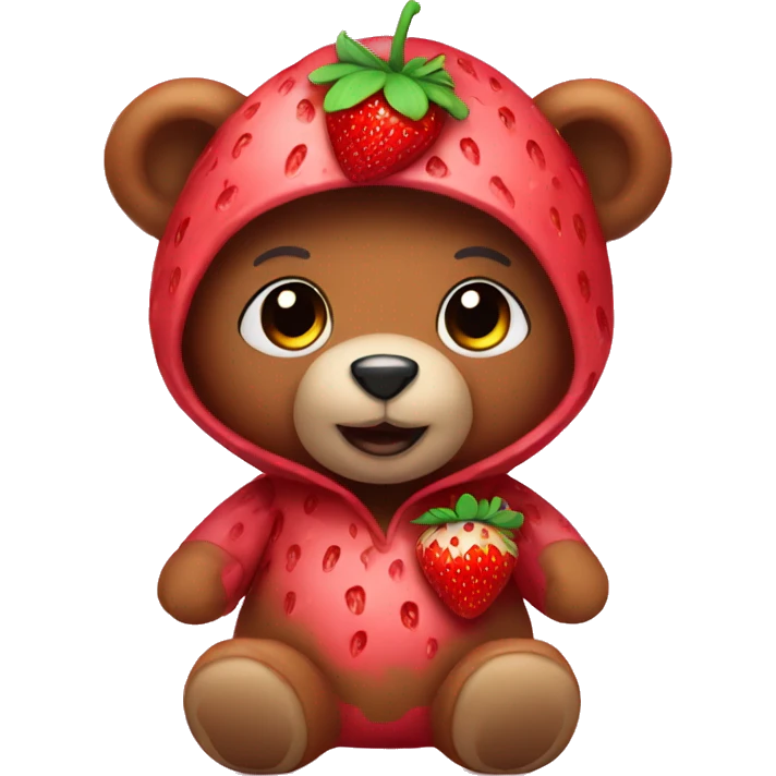 Teddy bear with strawberry costume emoji