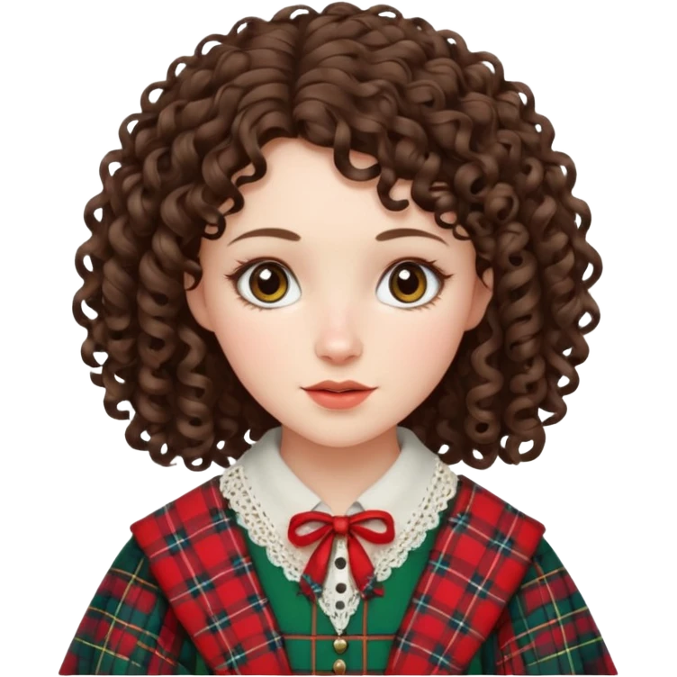 brunette curly woman wearing scottish traditional clothes emoji