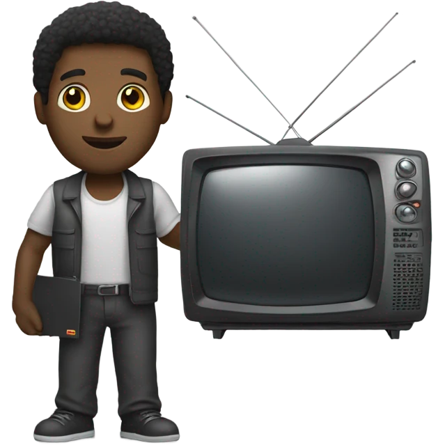 Black man holding tv with price tag emoji