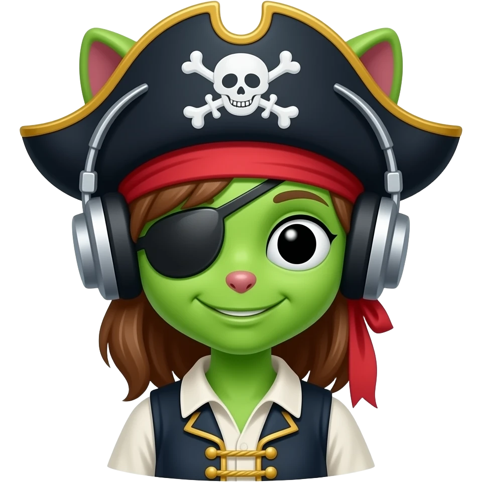 girl cat ailen pirate listening to music emoji